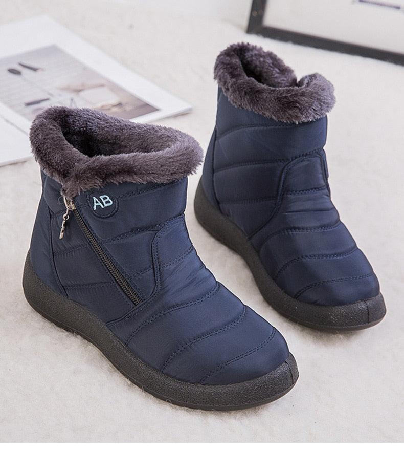 Womens Waterproof Winter Snow Boots, Faux Fur Lined Slip On Booties