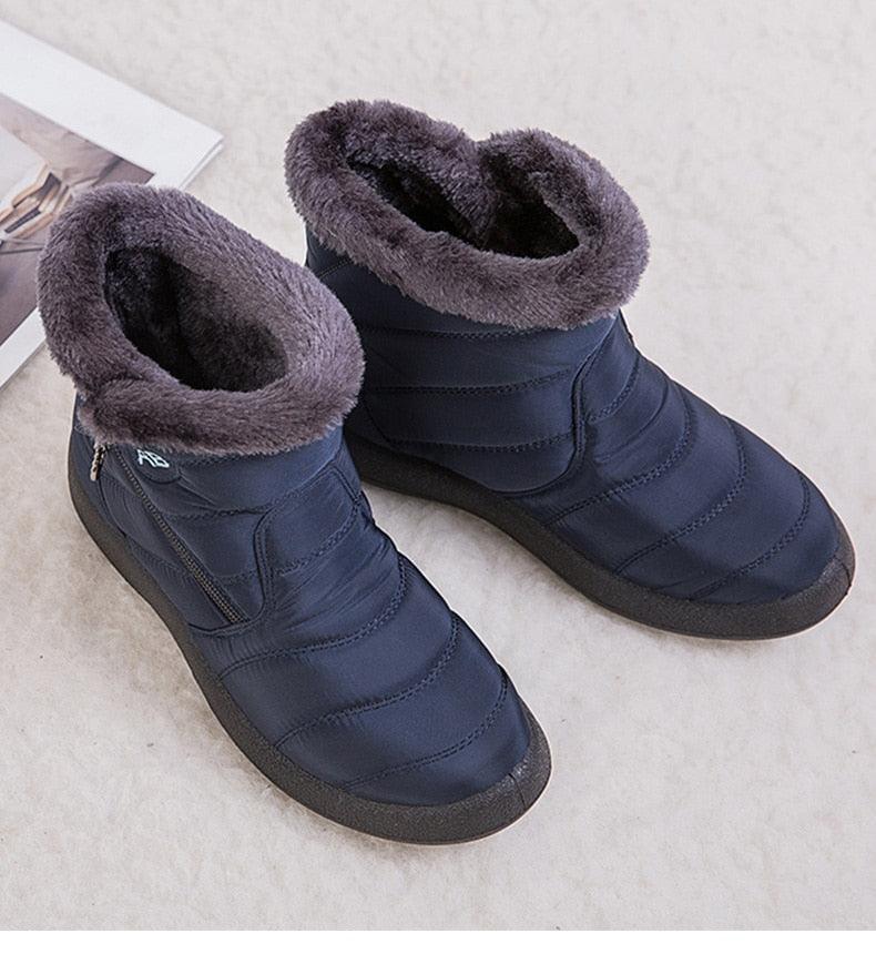 Womens Waterproof Winter Snow Boots, Faux Fur Lined Slip On Booties