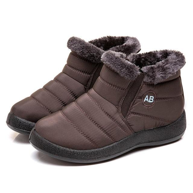 Womens Waterproof Winter Snow Boots, Faux Fur Lined Slip On Booties