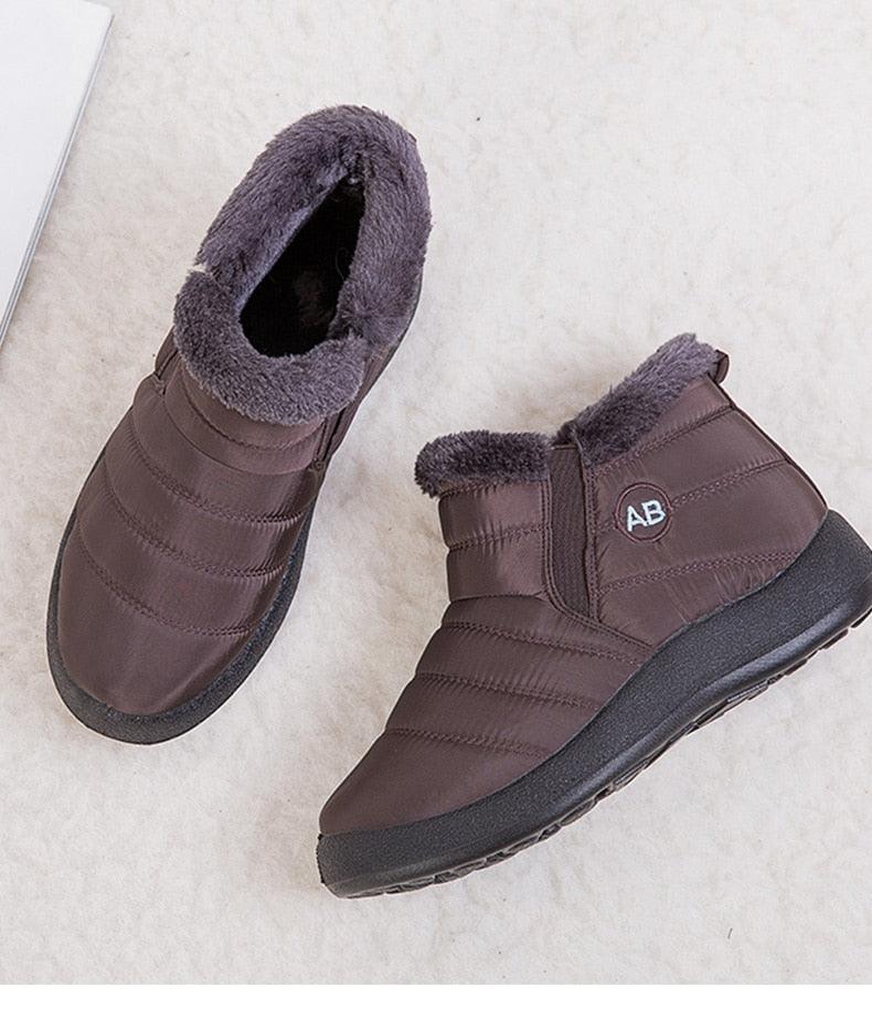 Womens Waterproof Winter Snow Boots, Faux Fur Lined Slip On Booties