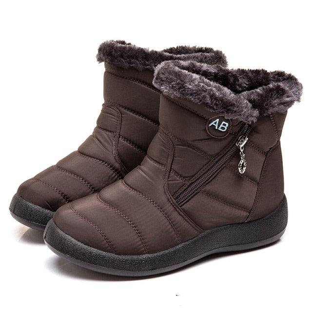 Womens Waterproof Winter Snow Boots, Faux Fur Lined Slip On Booties