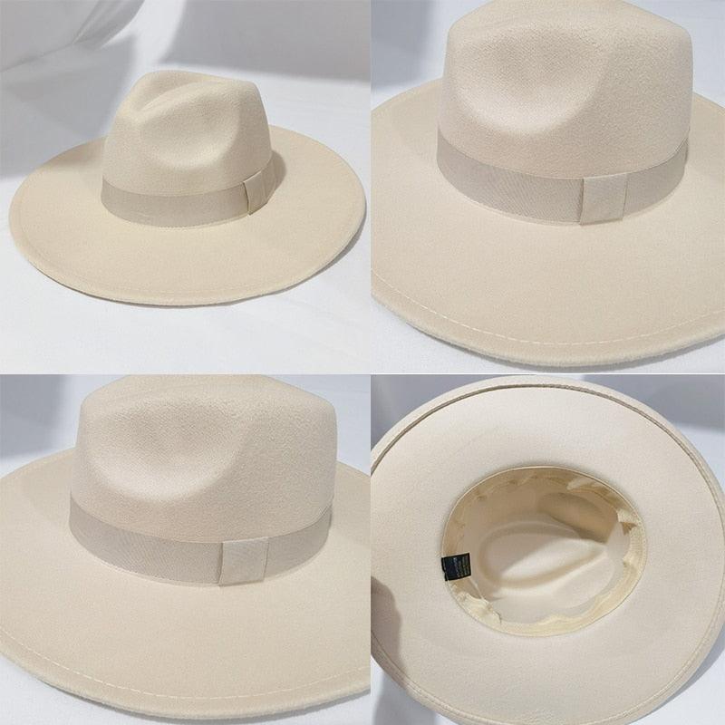 Elegant Wide Brim Fedora Hat Retro Style Dress Cap for Women