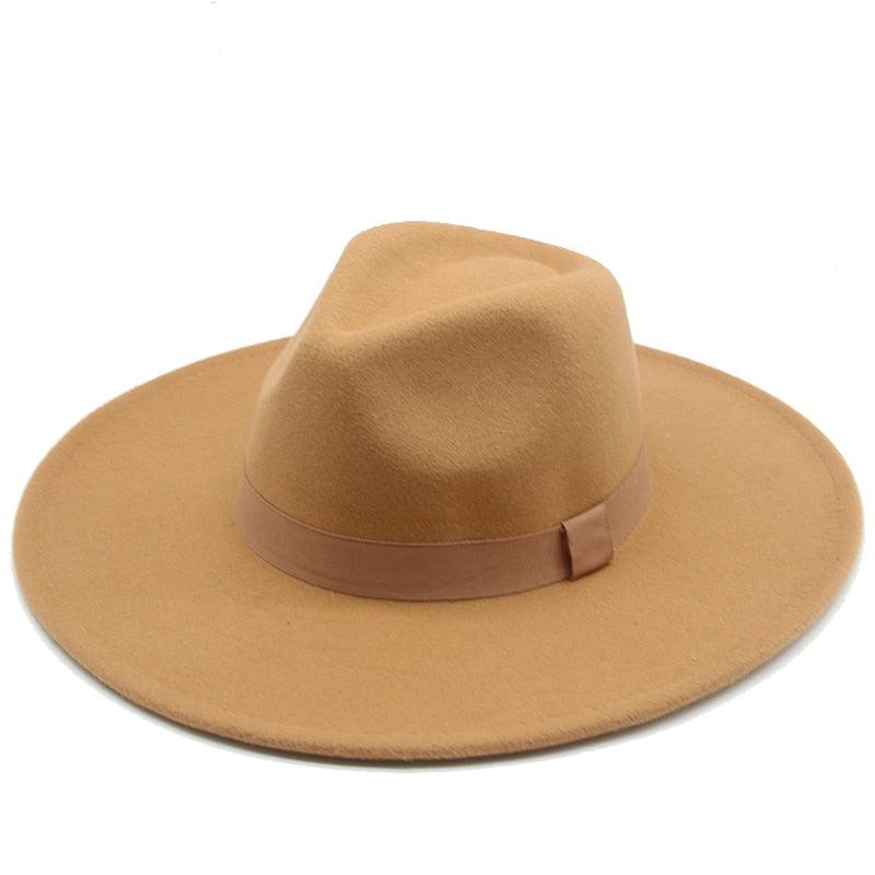 Elegant Wide Brim Fedora Hat Retro Style Dress Cap for Women