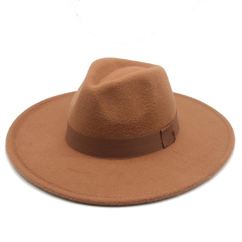 Elegant Wide Brim Fedora Hat Retro Style Dress Cap for Women