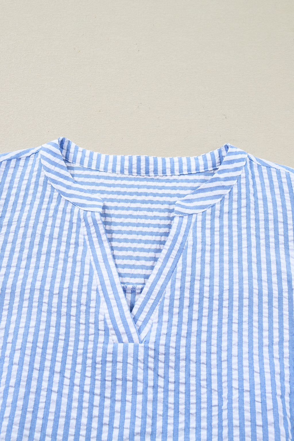 Plus Size Stripe Seersucker Notched Neck Tiered Dress