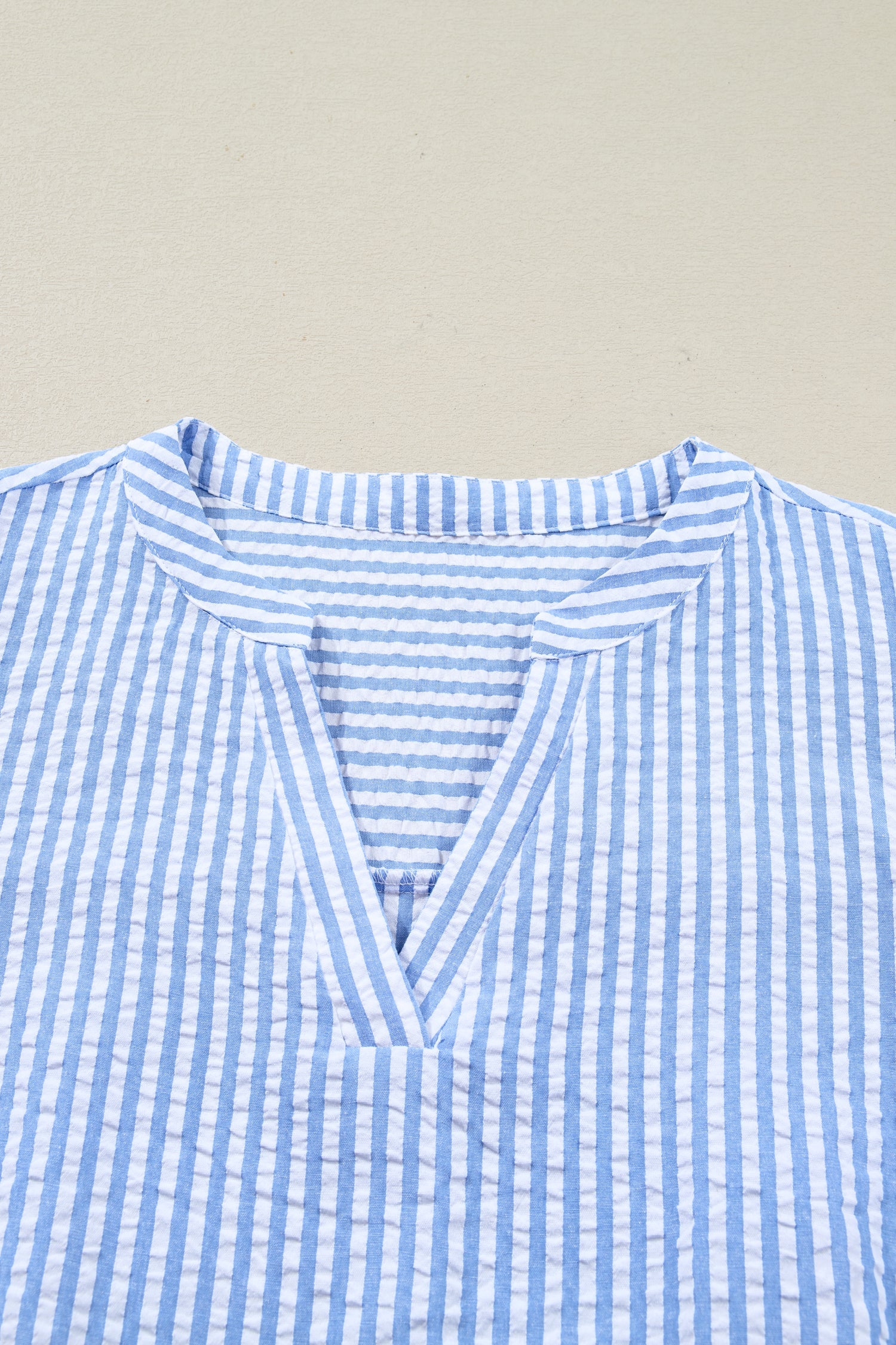 Plus Size Stripe Seersucker Notched Neck Tiered Dress