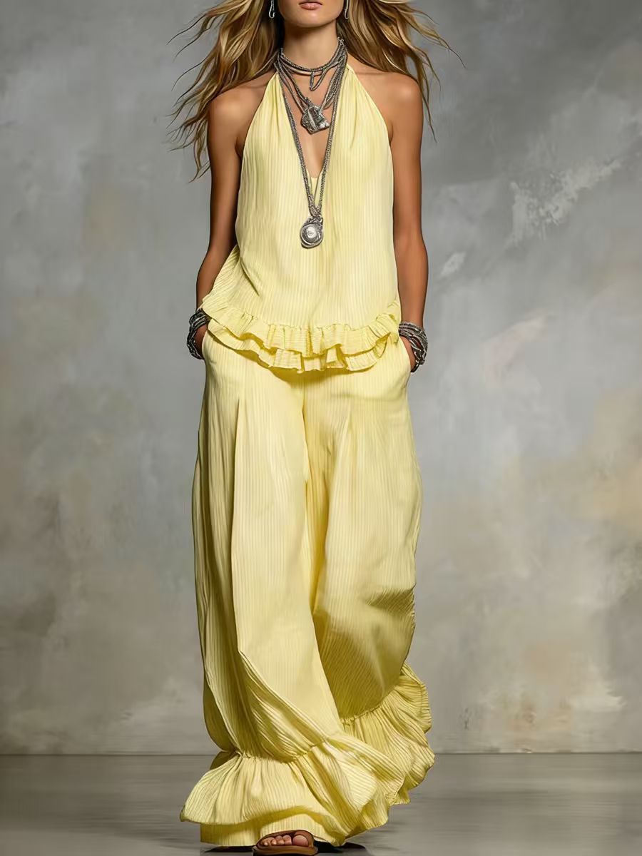 Women's Ruffle Hem Halter Two-Piece Set - Image 8