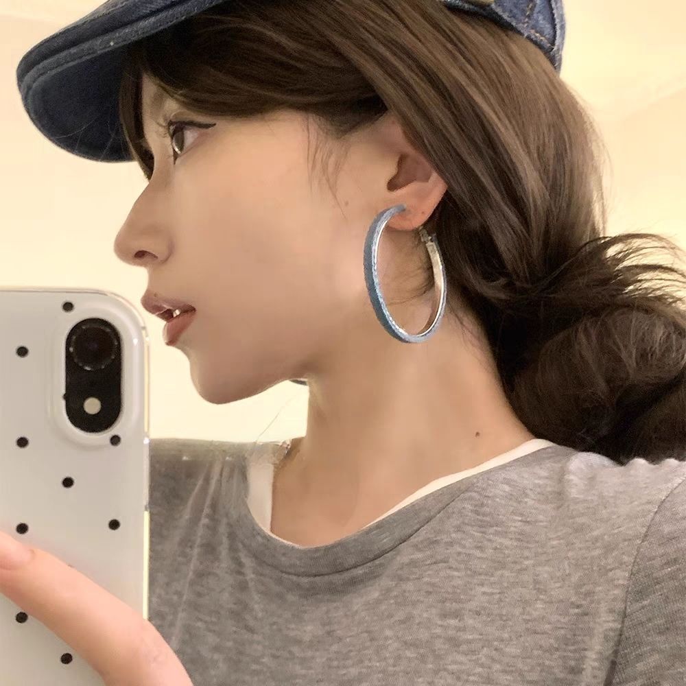2026 Denim Hoop Earrings European Style Bold Stage Jewelry