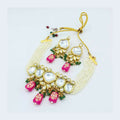Multicolor Kundan stone necklace set with gold plated finish and adjustable cord