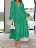 Bohemian Deep V-Neck Maxi Dress with Dramatic Balloon Sleeves