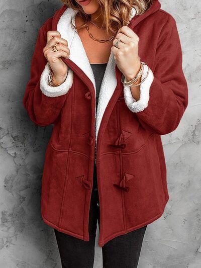 Women's Long Sleeve Hooded Toggle Jacket with Pockets