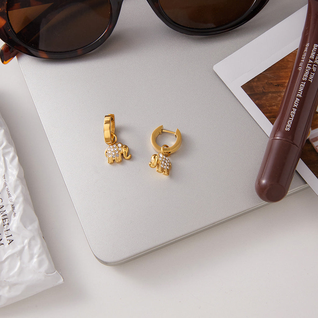 Elephant Zircon Hoop Earrings in Gold Stainless Steel