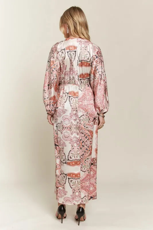 Printed V-Neck Batwing Sleeve Summer Dress