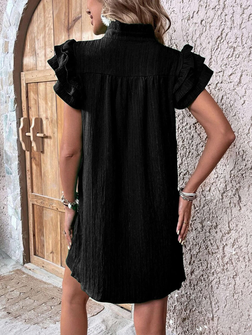 Ruffled Cap Sleeve Mini Dress Flowy Summer Resort Wear