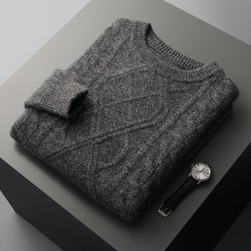 Men's Oversized Twist Knit Pullover Sweater - Round Neck Loose Fit