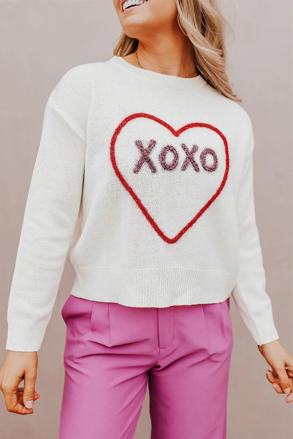 XOXO Heart Graphic Drop Shoulder Sweater in Pink and White - Image 11