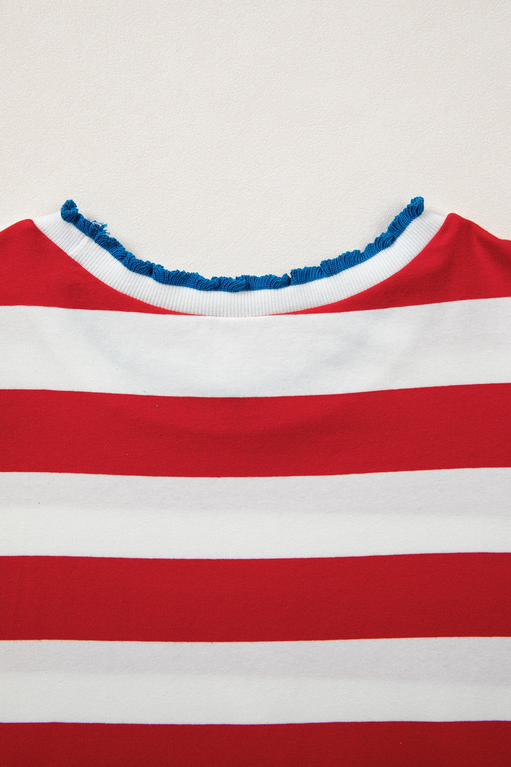 Miriam Striped Ruffled Shift Mini Dress in Red White and Blue