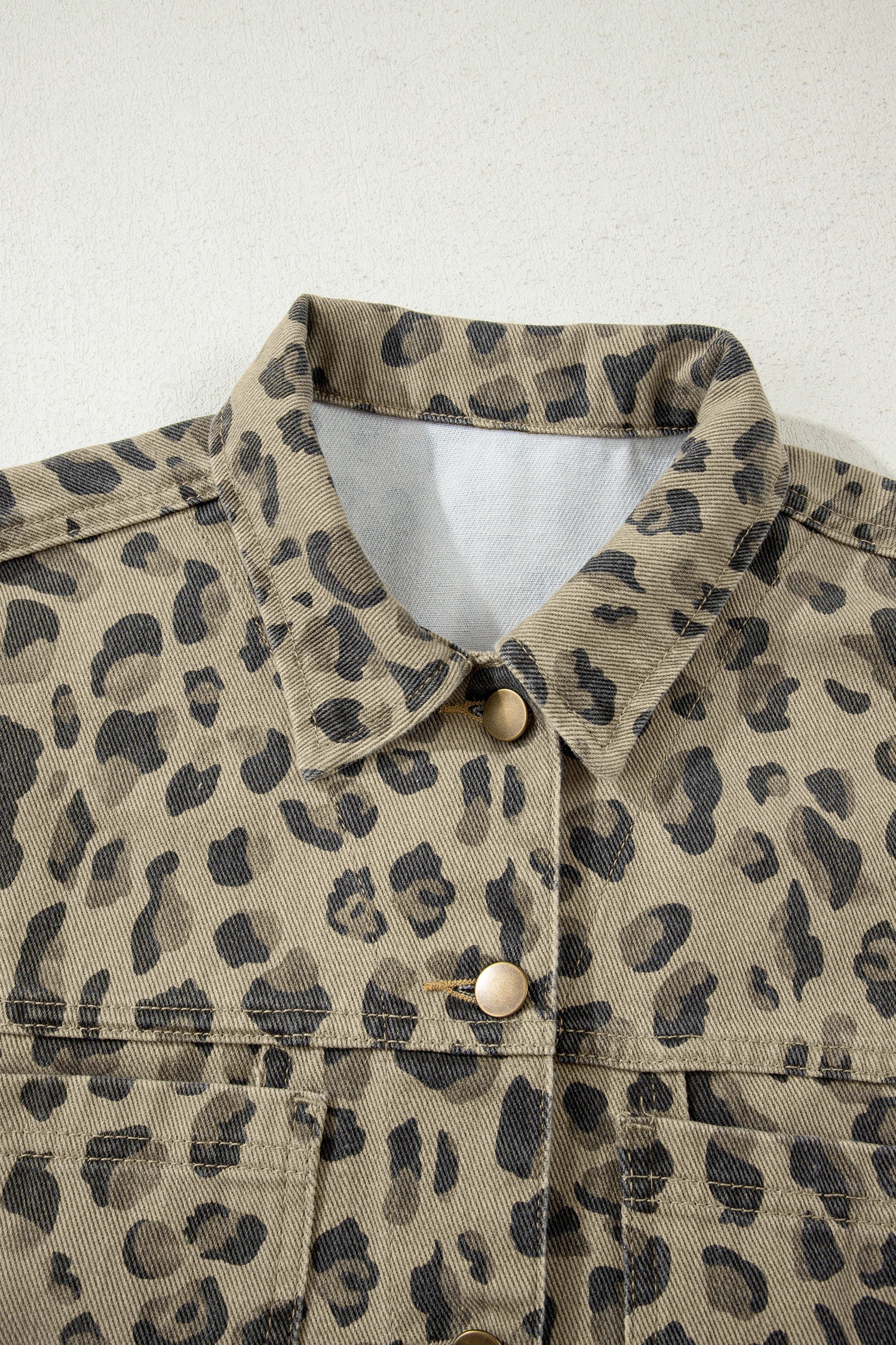 Retro Leopard Seam Button Down Denim Jacket
