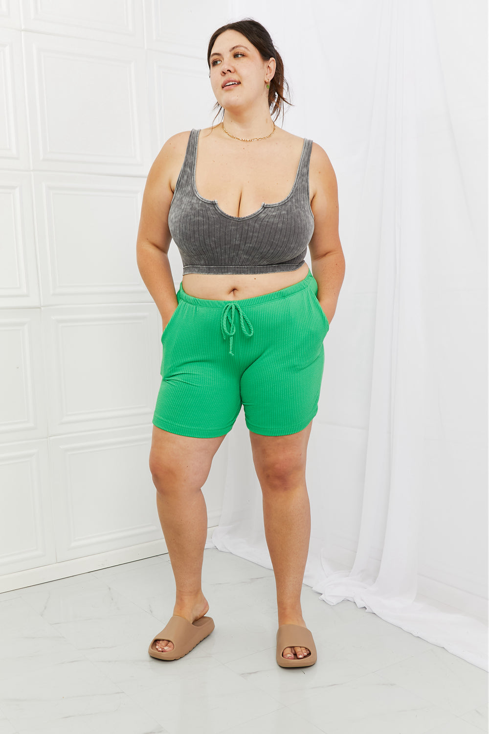 Blumin Apparel Ribbed Shorts in Green | Comfortable Casual Style