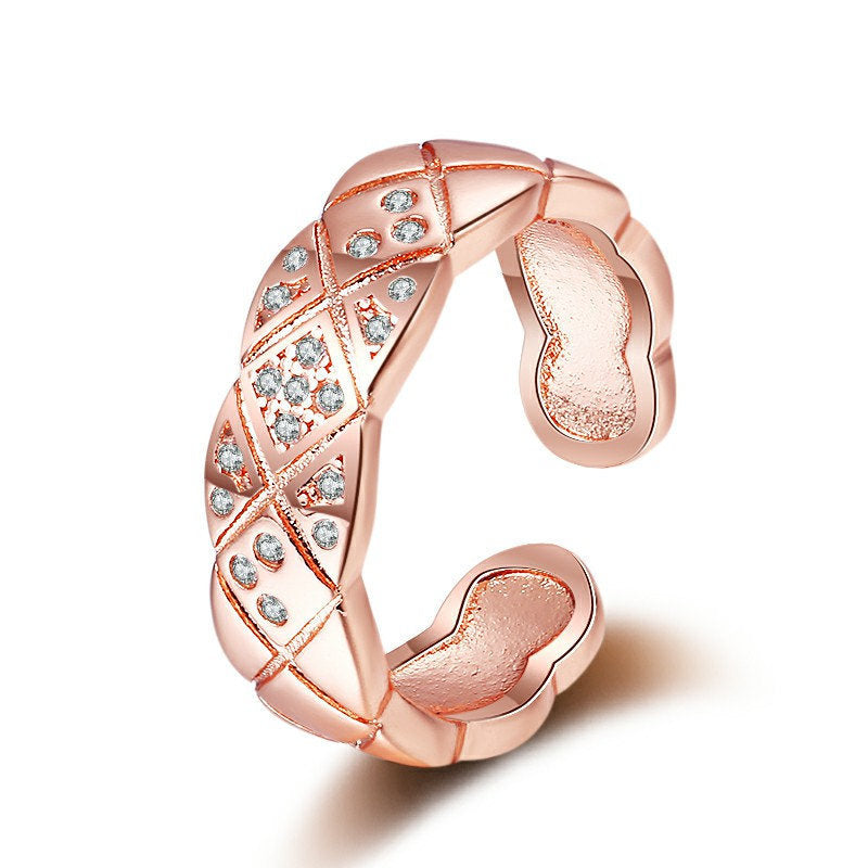 Minimalist Adjustable Wave Diamond Ring in Gold-Plated Copper