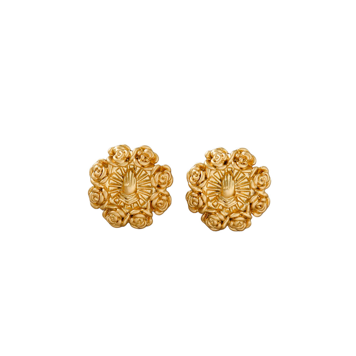 Womens Rose Prayer-Hands Relief Earrings