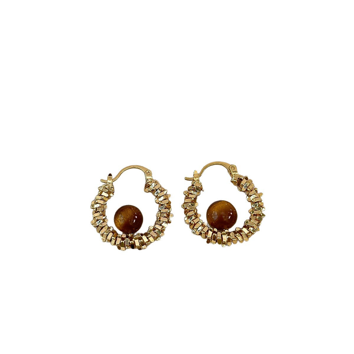 Copper-plated Real-gold Tiny Silver Cat-eye Stone Hoop Earrings Ear Rings And Ear Accessories