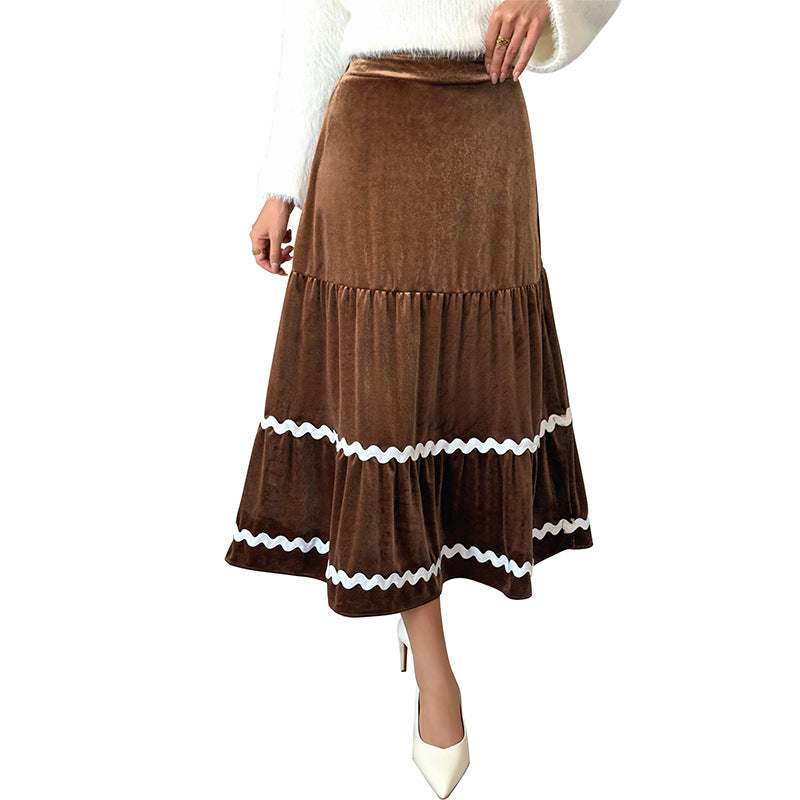 Art Retro Velvet Mid-Length A-Line Lace Skirt