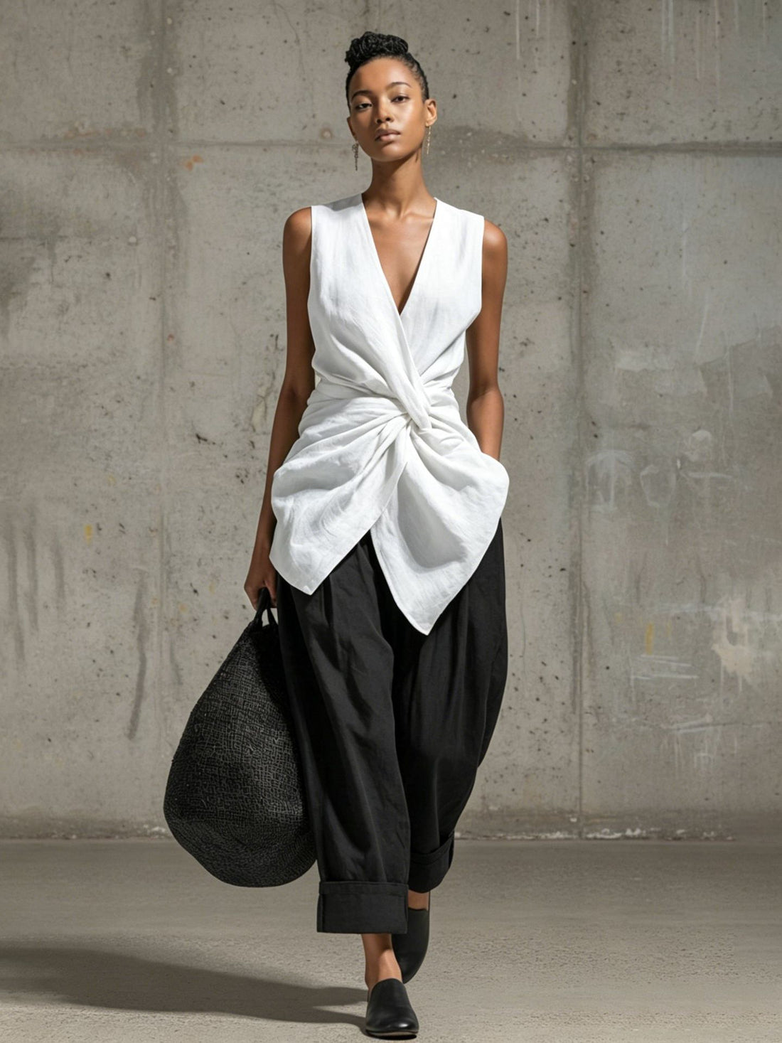 Women's Tie-Front V-Neck Sleeveless Top and Wide-Leg Pants Set - Image 9