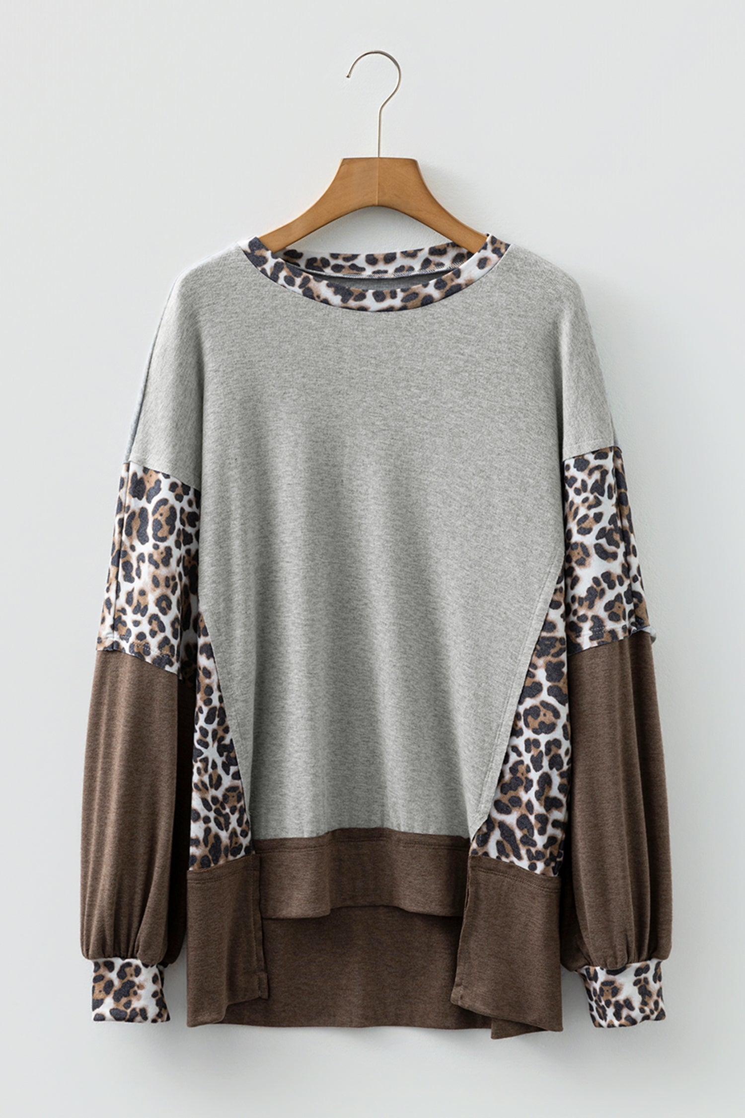 Colorblock Leopard Patchwork Dolman Sleeve Sweatshirt
