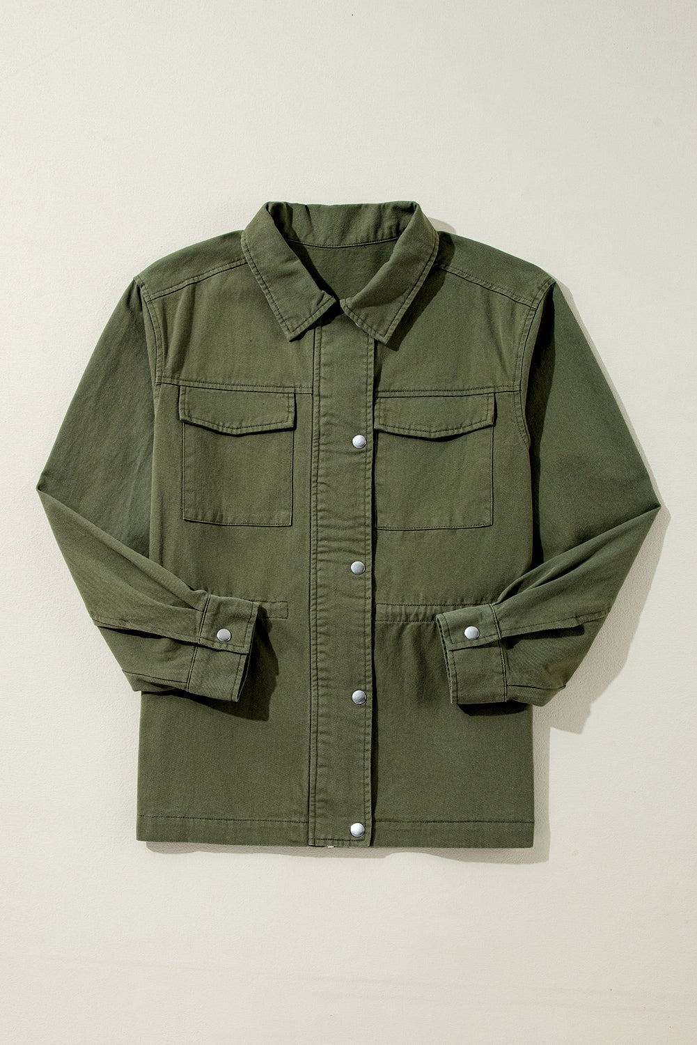 Moss Green Snap Button Zipper Collared Jacket
