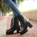 Women’s Chunky Heel PU Martin Boots | Large Size High Heel Boots