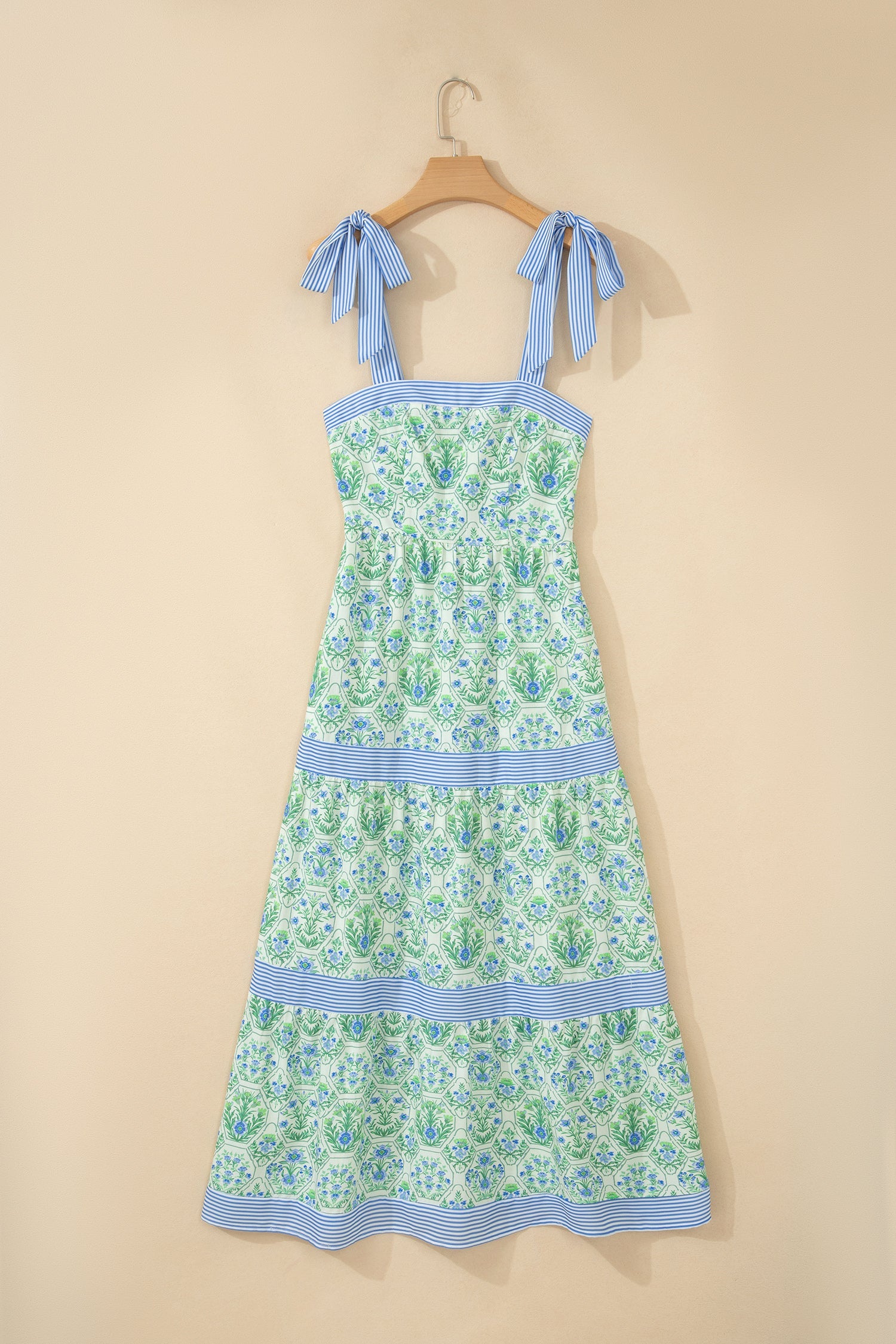 Patchwork Floral Midi Dress with Pockets - Sleeveless A-Line
