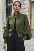 Women's Textured Open-Front Lantern-Sleeve Cardigan