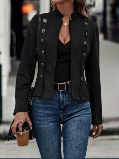 Military Inspired Open Front Long Sleeve Jacket for Women