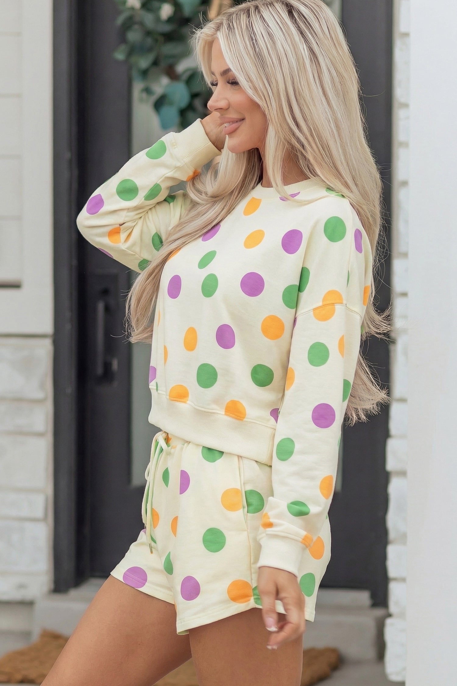 Ember Polka Dot Pullover & Drawstring Shorts Loungewear Set