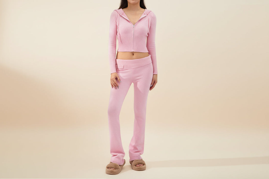 Women's Cozy Knitted 2-Piece Set - Cardigan & High-Waisted Pants
