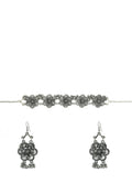 Silver-plated floral design oxidised brass choker necklace