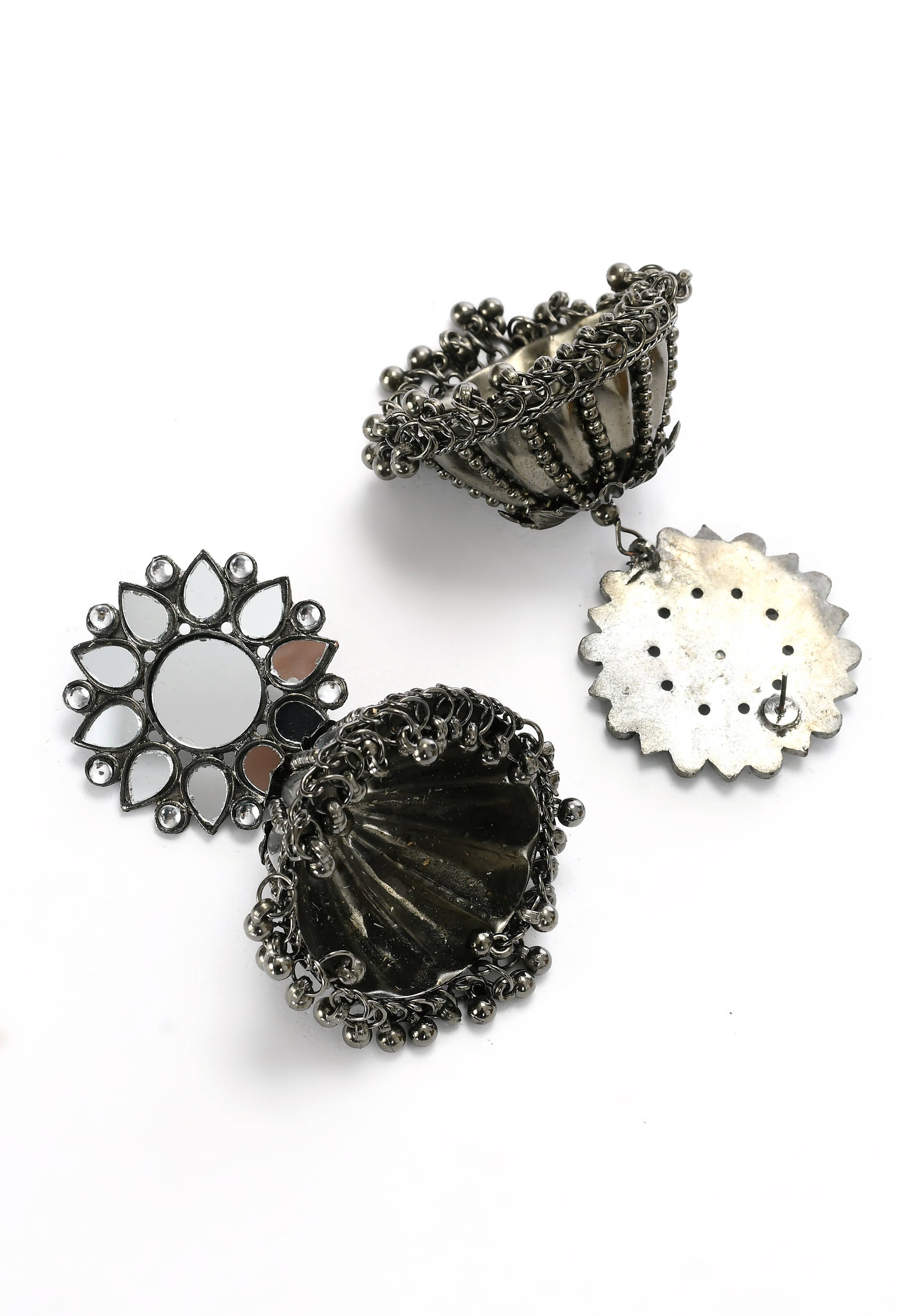 Silver-Plated Mirror Work Jhumka Earrings for Traditional Elegance