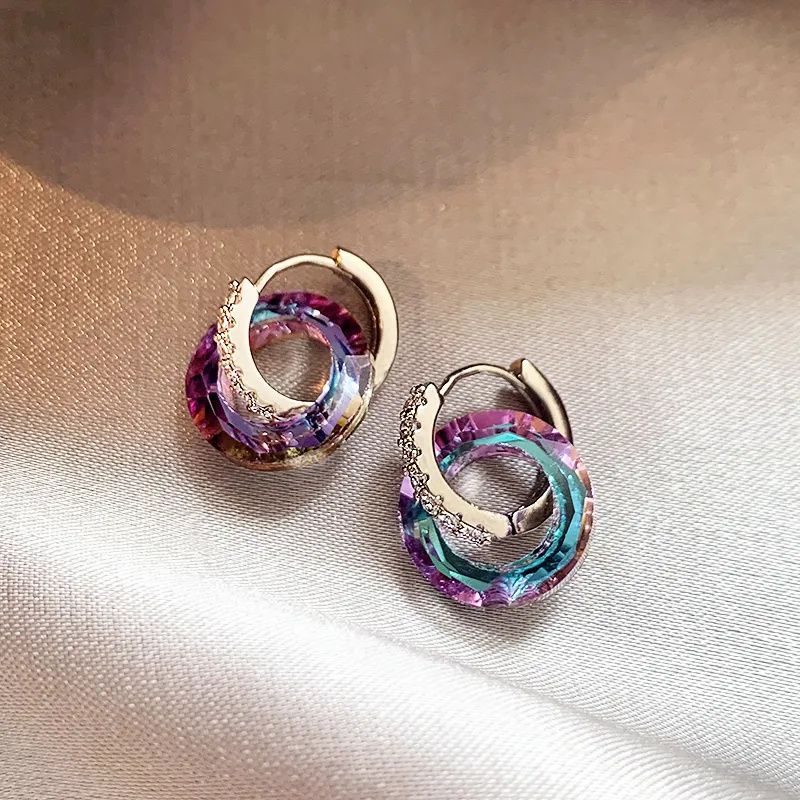 Shimmer Crystal Circle Earrings Elegant Premium Geometric Hoops