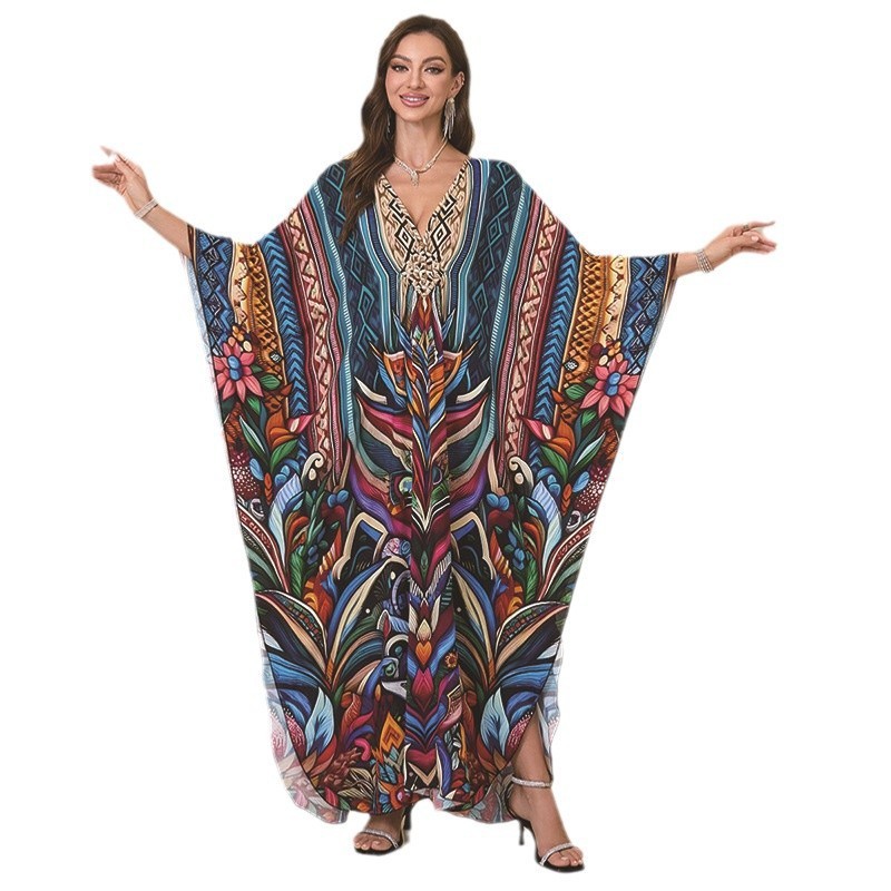 Bohemian V-Neck Maxi Beach Dress – Relaxed Fit Resort Wear
