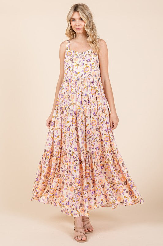 Floral Print Sleeveless Empire Waist Maxi Dress