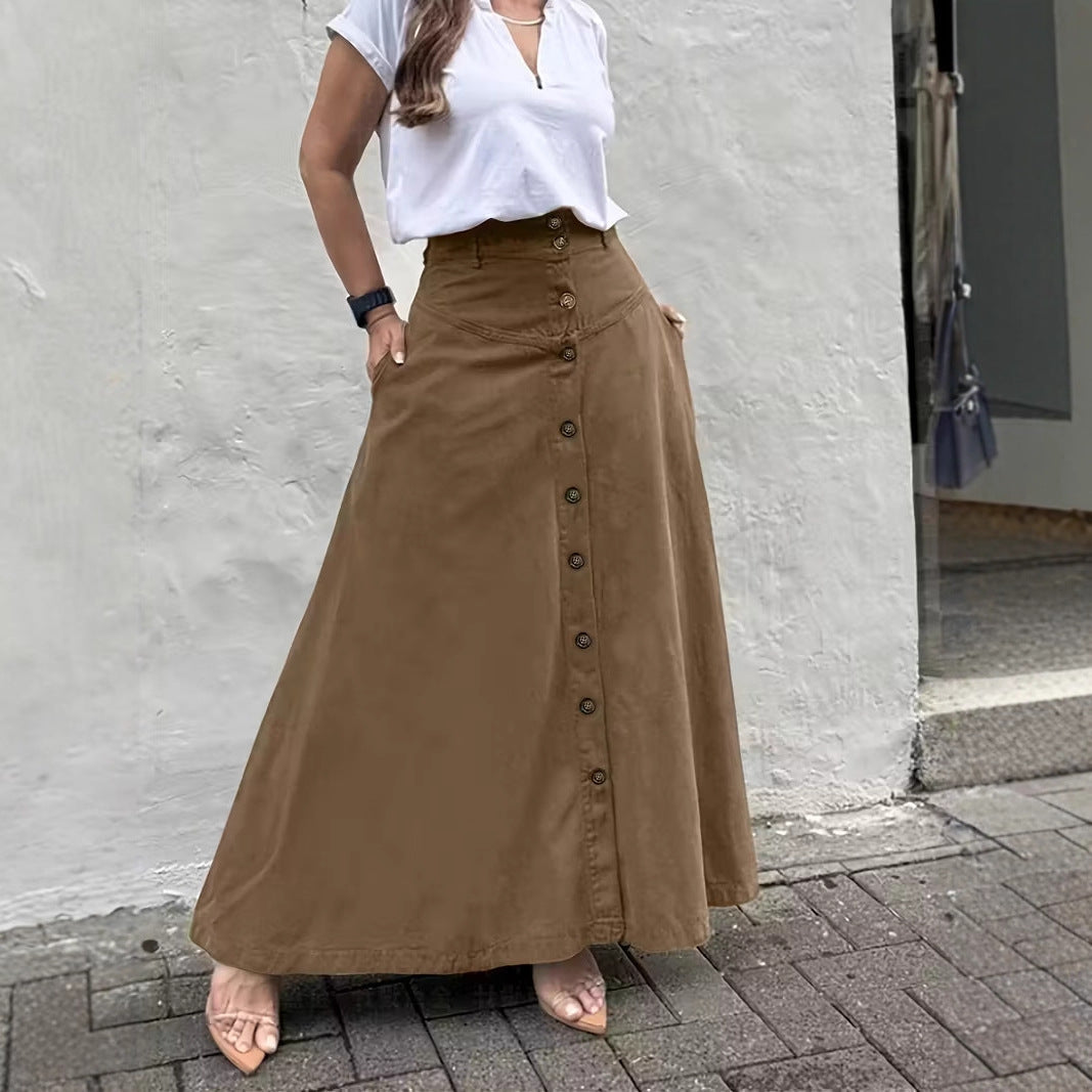 Women's High-Waist A-Line Maxi Skirt in Neutral Earth Tones