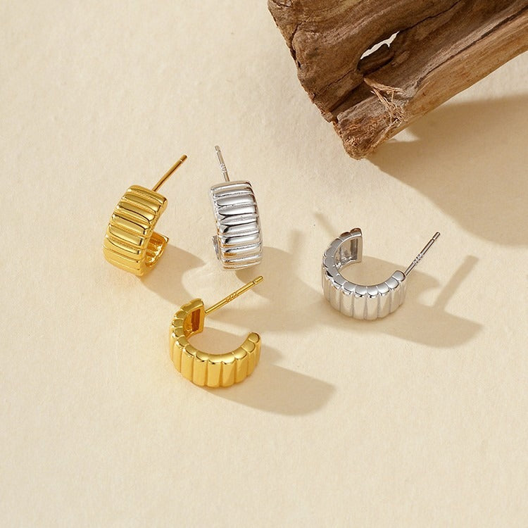 18K Gold Plated Sterling Silver C-Shaped Hoop Earrings