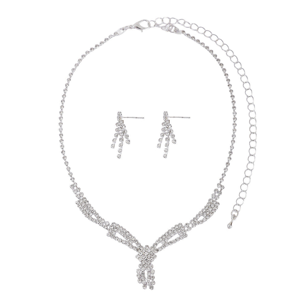 Yiwu Cross-Border Bridal Necklace And Earrings Set Wedding Simple Versatile Gorgeous Light Luxury Grab Chain Rhinestone Set
