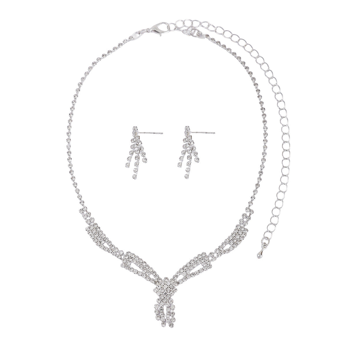 Yiwu Cross-Border Bridal Necklace And Earrings Set Wedding Simple Versatile Gorgeous Light Luxury Grab Chain Rhinestone Set
