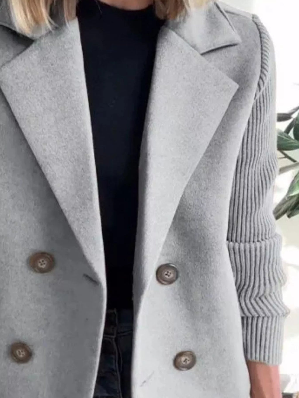 Full Size Knit Sleeve Double-Breasted Outerwear Plus Size