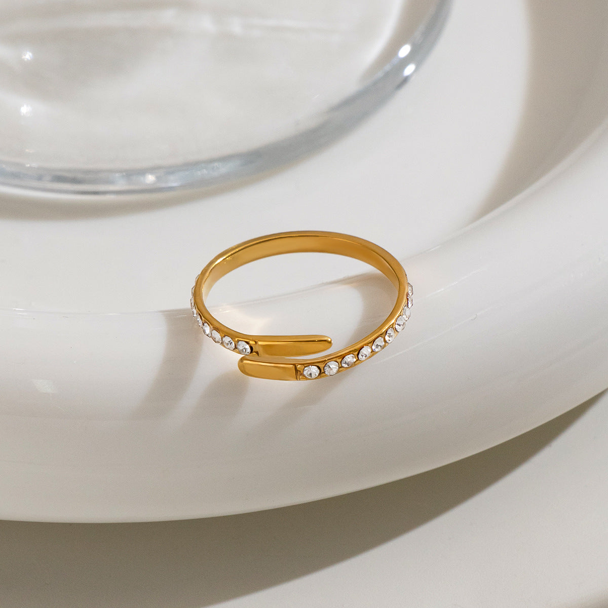 Stainless Steel Open Ring With Rhinestones