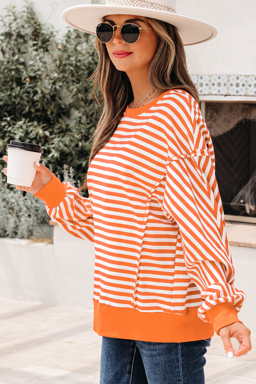 Stripe Reverse Seam Drop Shoulder Top