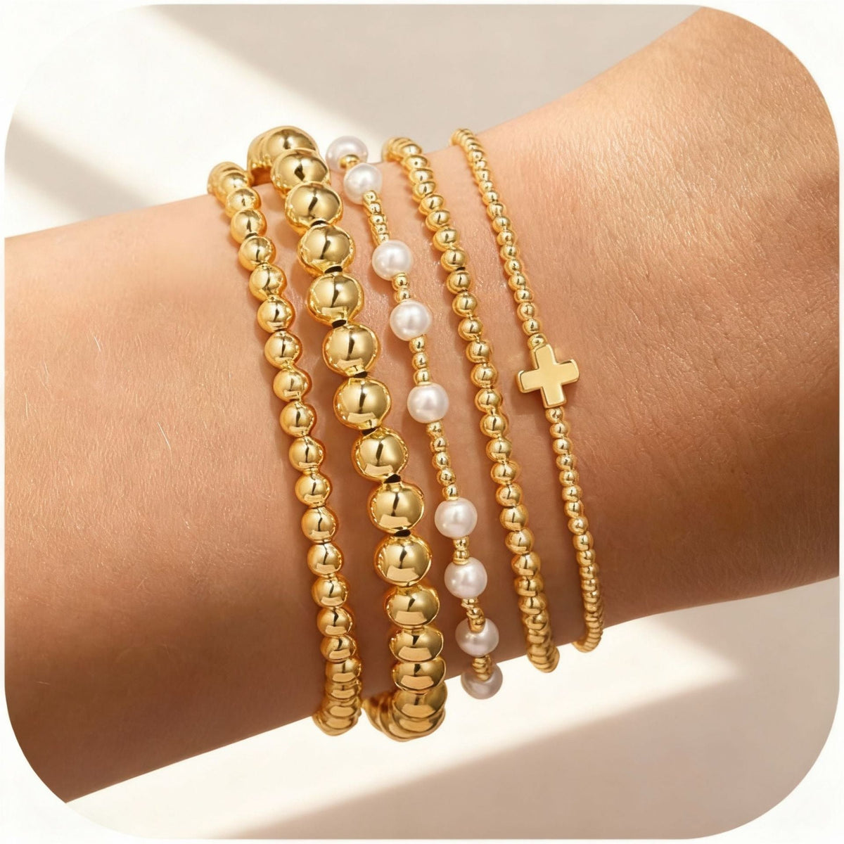 Gold Beaded Multi-layer Cross Bracelet