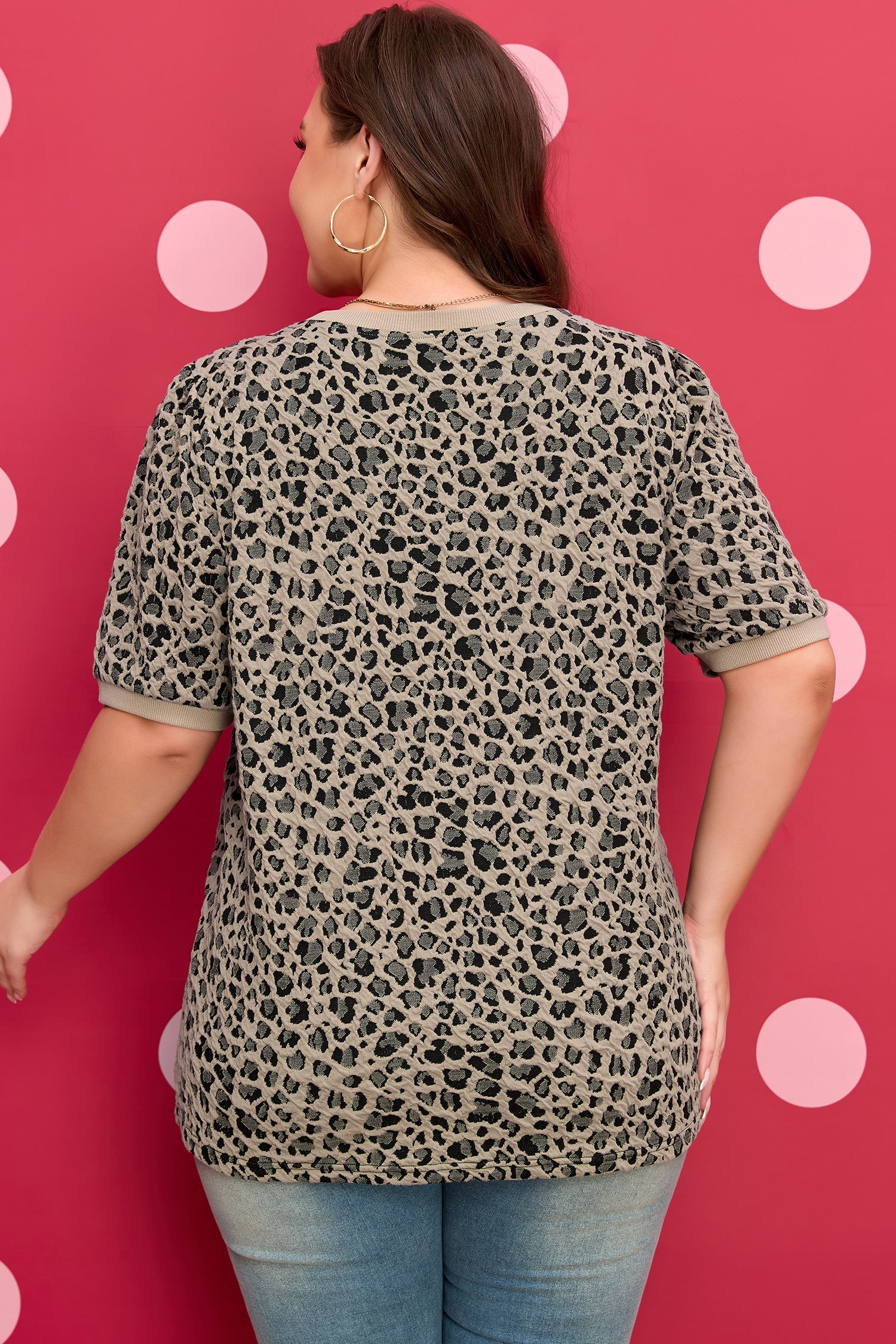 Leopard Textured Crew Neck T-Shirt | Polyester Cotton Blend